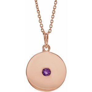 Natural Amethyst Disc Pendant Necklace