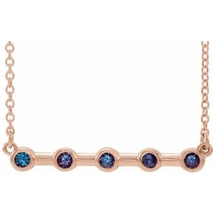 14K Rose Lab-Grown Alexandrite Bezel-Set Bar 18″ Necklace