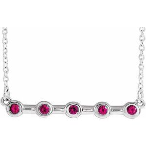 Platinum Lab-Grown Ruby Bezel-Set Bar 16″ Necklace