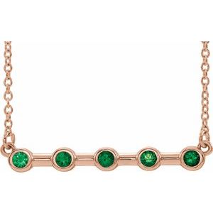 14K Rose Lab-Grown Emerald Bezel-Set Bar 18″ Necklace