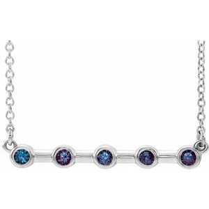 Platinum Lab-Grown Alexandrite Bezel-Set Bar 18″ Necklace