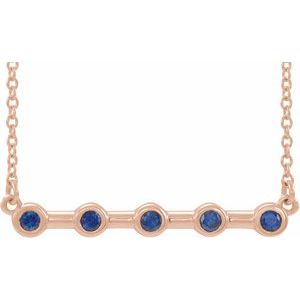 14K Rose Lab-Grown Blue Sapphire Bezel-Set Bar 18″ Necklace