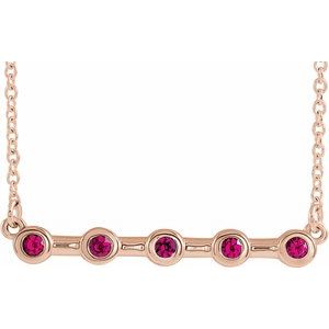 14K Rose Lab-Grown Ruby Bezel-Set Bar 16″ Necklace