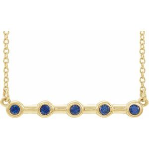 14K Yellow Lab-Grown Blue Sapphire Bezel-Set Bar 16″ Necklace