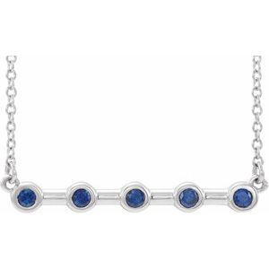 Sterling Silver Lab-Grown Blue Sapphire Bezel-Set Bar 18″ Necklace