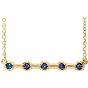 14K Yellow Lab-Grown Alexandrite Bezel-Set Bar 16″ Necklace