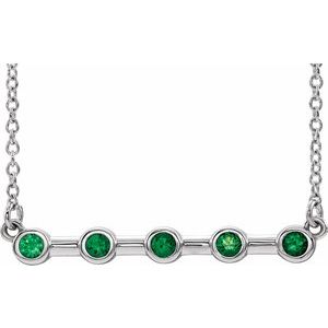 14K White Lab-Grown Emerald Bezel-Set Bar 16″ Necklace