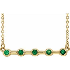 14K Yellow Lab-Grown Emerald Bezel-Set Bar 18″ Necklace