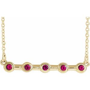 14K Yellow Natural Ruby Bezel-Set Bar 16″ Necklace