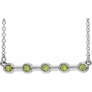 14K White Natural Peridot Bezel-Set Bar 16″ Necklace