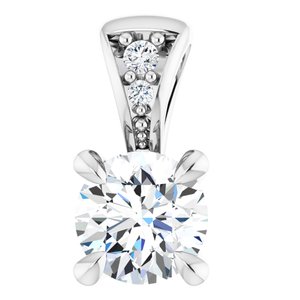 14K White 4 mm Round Forever One™ Lab-Grown Moissanite & .01 CTW Natural Diamond Pendant