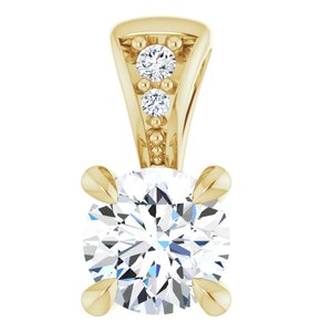 14K Yellow 4 mm Round Forever One™ Lab-Grown Moissanite & .01 CTW Natural Diamond Pendant