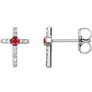 Natural Ruby And .05 Ctw Natural Diamond Cross Earrings