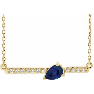 14K Yellow Natural Blue Sapphire & 1/10 CTW Natural Diamond 18″ Necklace