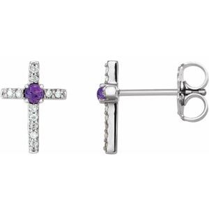 Natural Amethyst And .05 Ctw Natural Diamond Cross Earrings