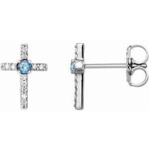 Natural Aquamarine And .05 Ctw Natural Diamond Cross Earrings