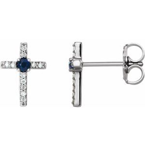 Natural Blue Sapphire And .05 Ctw Natural Diamond Cross Earrings