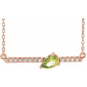 14K Rose Natural Peridot & 1/10 CTW Natural Diamond 16″ Necklace