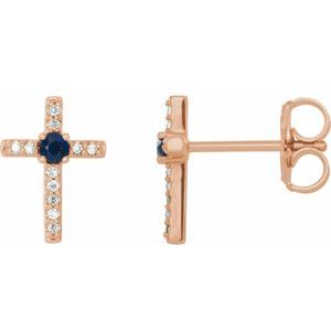 Natural Blue Sapphire And .05 Ctw Natural Diamond Cross Earrings