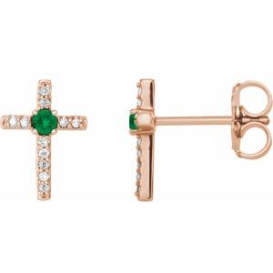 Natural Emerald And .05 Ctw Natural Diamond Cross Earrings