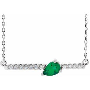 14K White Natural Emerald & 1/10 CTW Natural Diamond 16″ Necklace