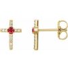 14K Yellow Natural Ruby & .05 CTW Natural Diamond Cross Earrings