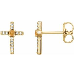 Natural Citrine And .05 Ctw Natural Diamond Cross Earrings