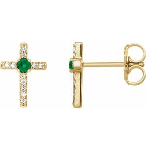 Lab-Grown Emerald And .05 Ctw Natural Diamond Cross Earrings