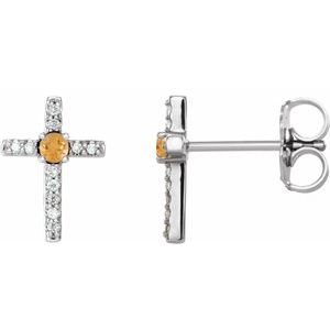 Natural Citrine And .05 Ctw Natural Diamond Cross Earrings