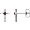 14K White Natural Mozambique Garnet & .05 CTW Natural Diamond Cross Earrings