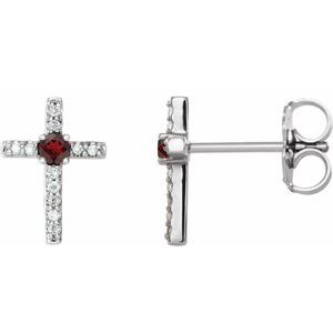 Natural Mozambique Garnet And .05 Ctw Natural Diamond Cross Earrings