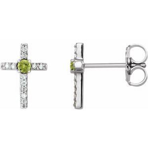 Natural Peridot And .05 Ctw Natural Diamond Cross Earrings