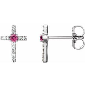 Natural Pink Tourmaline And .05 Ctw Natural Diamond Cross Earrings