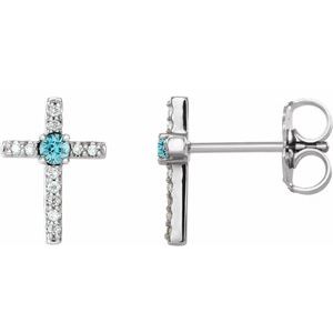 Natural Blue Zircon And .05 Ctw Natural Diamond Cross Earrings