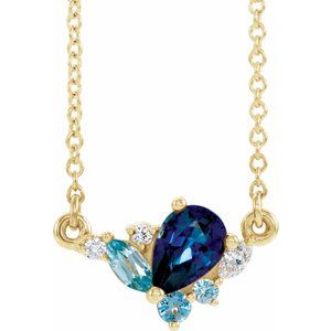 Natural Multi-Gemstone And .05 Ctw Natural Diamond Necklace