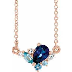 Natural Multi-Gemstone And .05 Ctw Natural Diamond Necklace