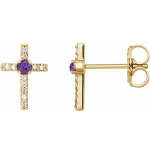 Natural Amethyst And .05 Ctw Natural Diamond Cross Earrings