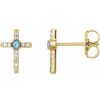 14K Yellow Natural Aquamarine & .05 CTW Natural Diamond Cross Earrings