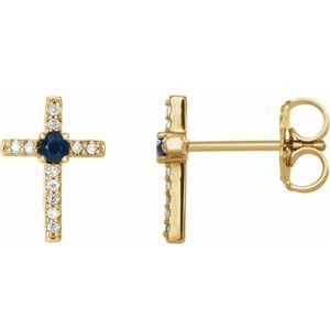 Lab-Grown Blue Sapphire And .05 Ctw Natural Diamond Cross Earrings