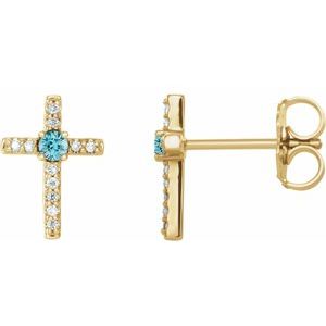 Natural Blue Zircon And .05 Ctw Natural Diamond Cross Earrings