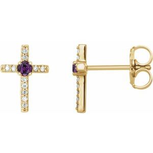 Natural Alexandrite And .05 Ctw Natural Diamond Cross Earrings