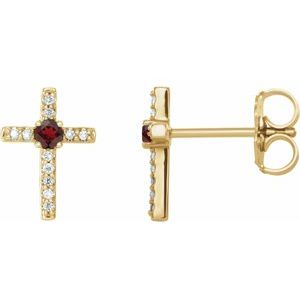 Natural Mozambique Garnet And .05 Ctw Natural Diamond Cross Earrings