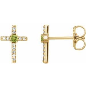 Natural Peridot And .05 Ctw Natural Diamond Cross Earrings