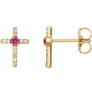 Natural Pink Tourmaline And .05 Ctw Natural Diamond Cross Earrings