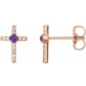 Natural Amethyst And .05 Ctw Natural Diamond Cross Earrings