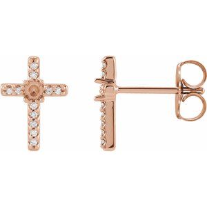 .05 Ctw Natural Diamond Semi-Set Cross Earrings