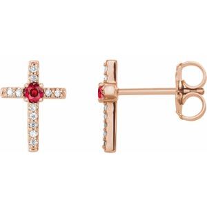 Natural Ruby And .05 Ctw Natural Diamond Cross Earrings