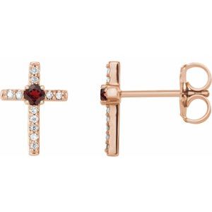 Natural Mozambique Garnet And .05 Ctw Natural Diamond Cross Earrings