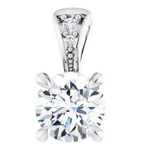 14K White 5 mm Round Forever One™ Lab-Grown Moissanite & .01 CTW Natural Diamond Pendant