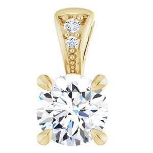 14K Yellow 5 mm Round Forever One™ Lab-Grown Moissanite & .01 CTW Natural Diamond Pendant